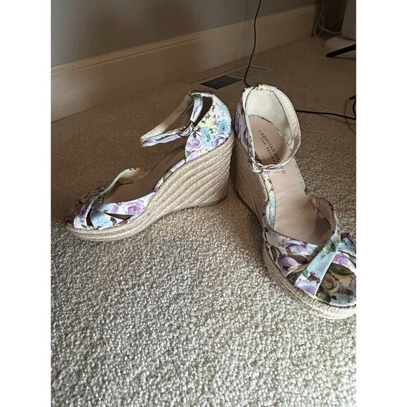Christian Siriano Floral High Heel Wedge Open Toe Size 8 - Picture 5 of 10